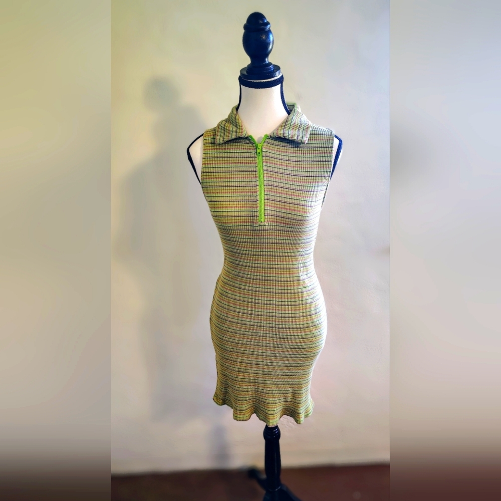Wild Fable Strapless Dress with Green and Yellow Stripes